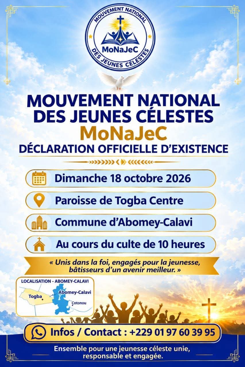 Bénin : Le Mouvement National des Jeunes Célestes fait une importante déclaration le 18 octobre prochain