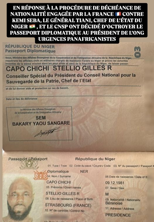 Niger : Tiani octroie un passeport diplomatique à Kèmi Sèba