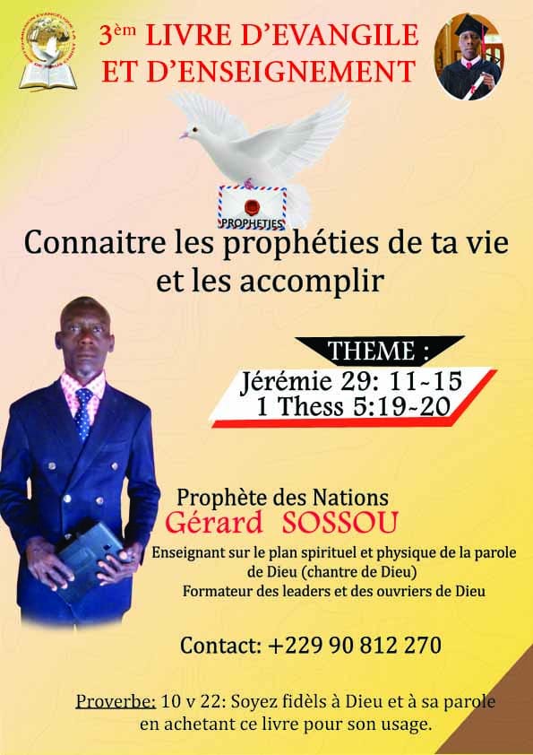 Religion : Le 3ème livre de l’’Évangéliste Gérard Sossou lancé en janvier prochain