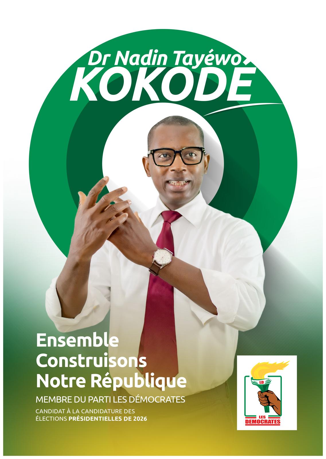 Duo candidat du Parti Les Démocrates : Dr Nadin Ange Tayéwo KOKODÉ dépose sa candidature pour être Candidat aux Élections Présidentielles de 2026