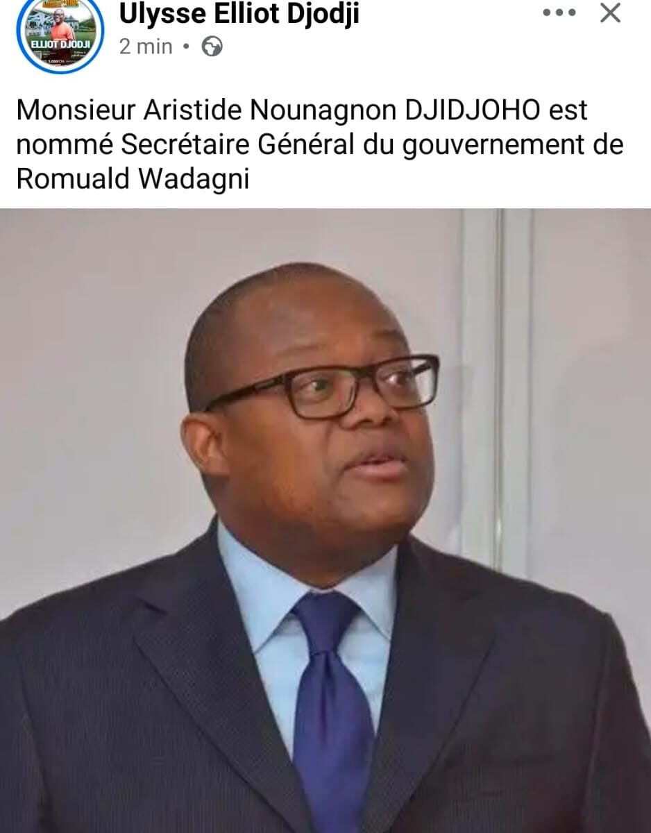 Transition au sommet de l'État : Djidjoho promu secrétaire général de la Présidence